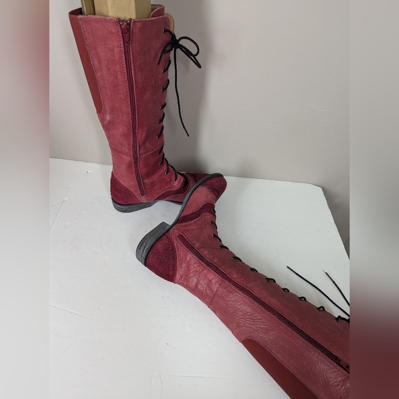 Portofino Italy Red Leather Lace-Up Tall Boots Women’s 37 - Picture 9 of 12